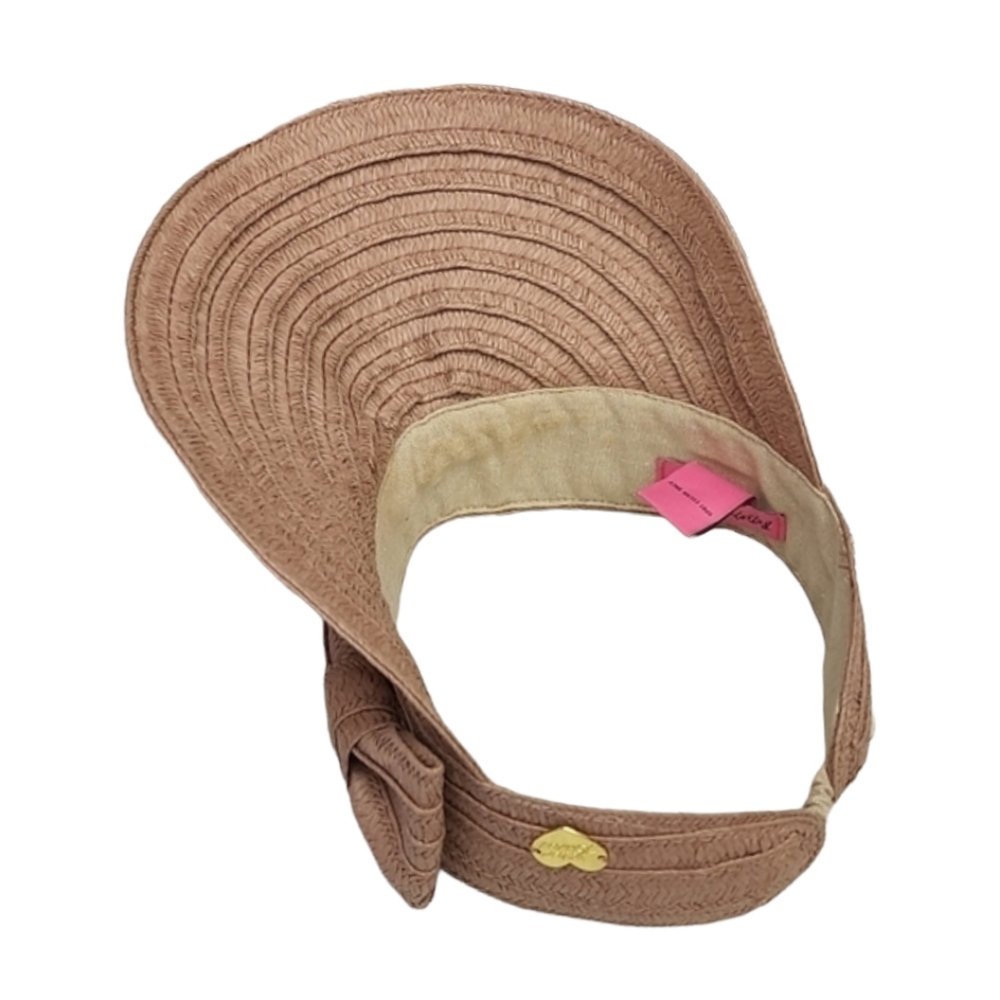 BETSEY JOHNSON Blush Mauve Paper Hat Cabow Cutie Straw Sun Visor Wide Brim - Picture 13 of 16